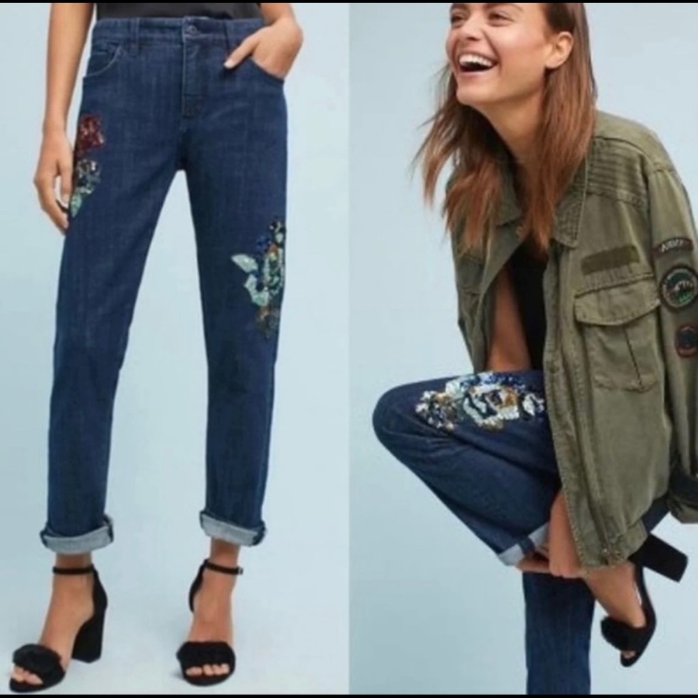 Anthropologie Pilcro sequin boyfriend jeans